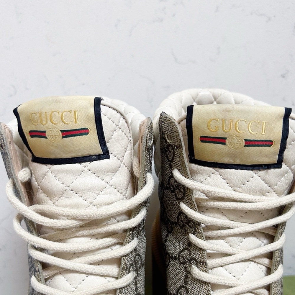 Aurhentic Gucci Supreme Monogram Trip Combat Heeled Boots - Picture 5 of 15